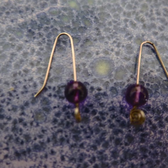 Vintage Silver Open Hook Earrings with Purple Bead - Picture 10 of 10